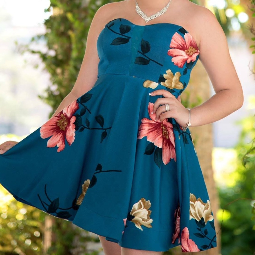 Papaya Floral Strapless Dress